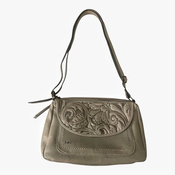 B.O.C. Gray Western Style Embossed Vegan Leather Crossbody Shoulder Bag - Picture 2 of 8